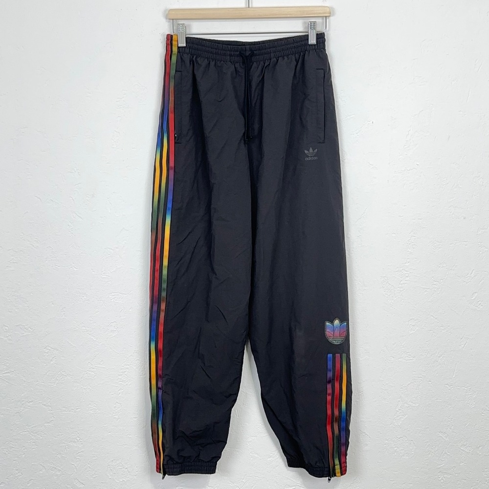 Adidas Womens Originals Adicolor Track Pants Size Medium Black Rainbow 3 Stripes